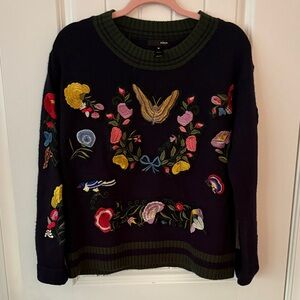 Acne Navy Sweater with Colorful Embroidery